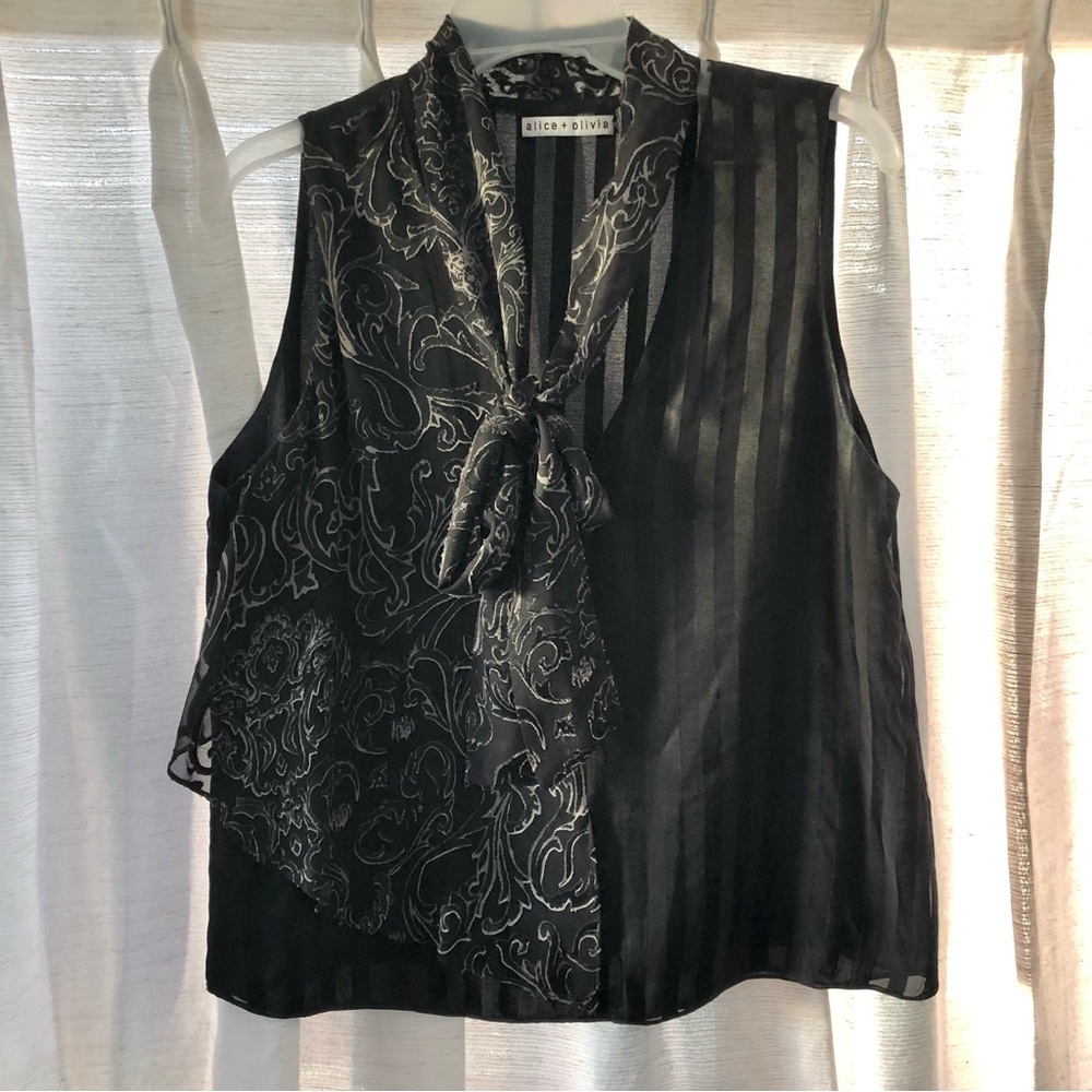 Alice & Olivia asymmetrical tie neck blouse tank topsleeveless